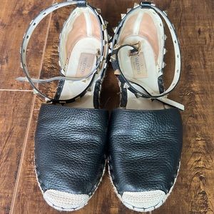Size 38 Valentino Rockstud Espadrilles in black leather.